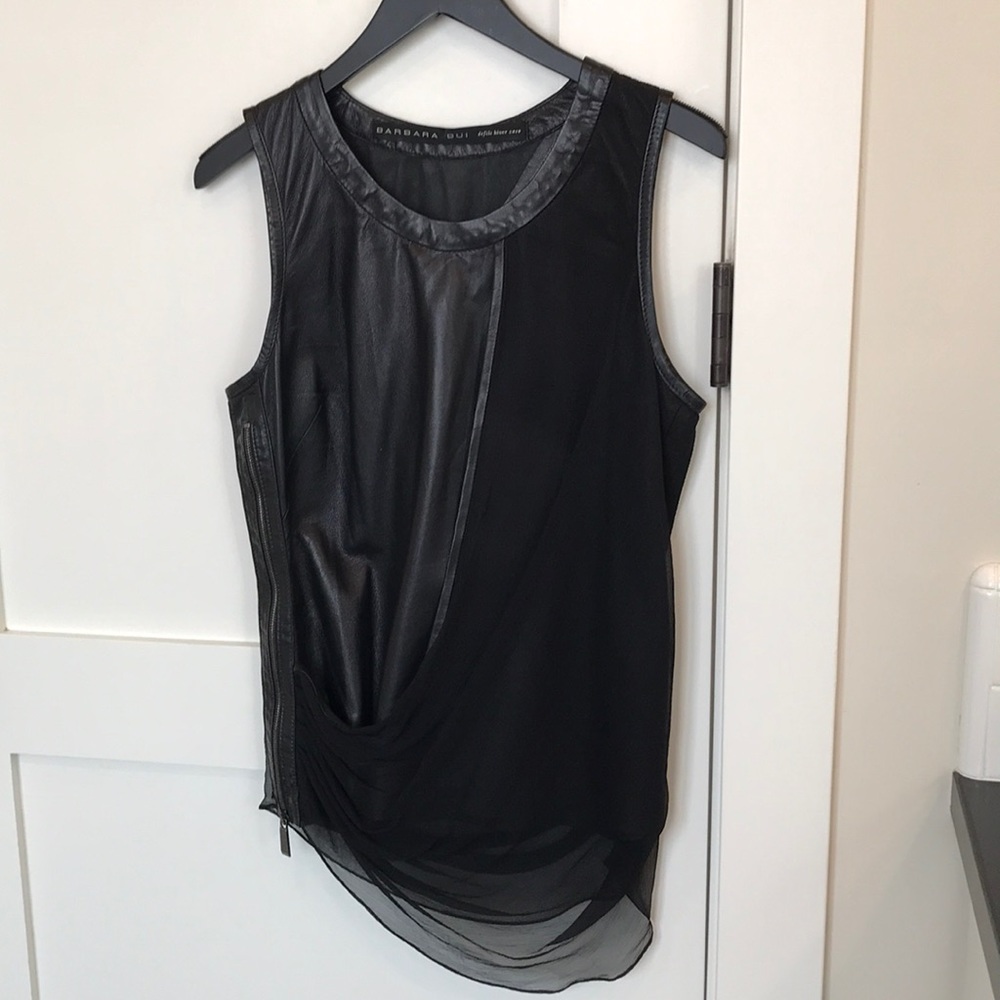 Barbara Bui leather chiffon zip top
